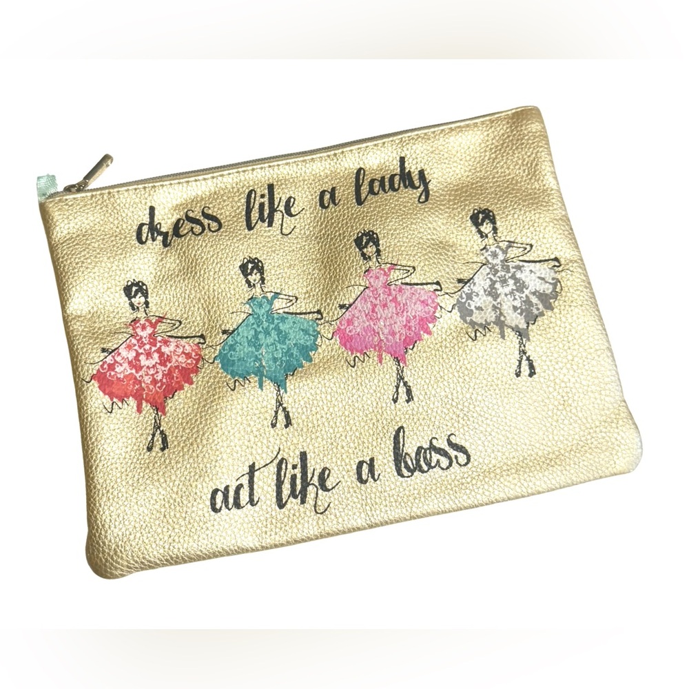 Charming Charlie Clutch Bag Gold Girl Boss Zipper Closure